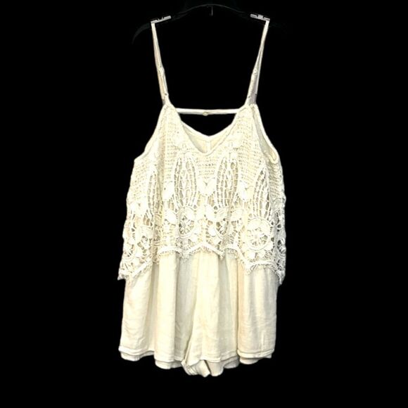 American Eagle Womens White Cream Lace Spaghetti Strap Sleeveless Romper XXS AEO - Picture 2 of 15